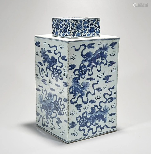 Chinese Blue and White Porcelain Square Form Covered