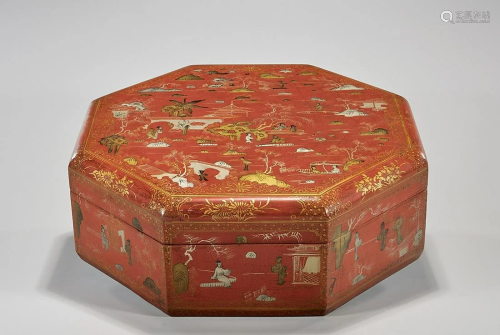 Chinese Lacquered Octagonal Covered Box