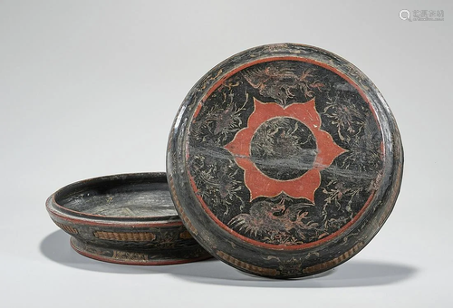 Chinese Painted Wood Covered Box