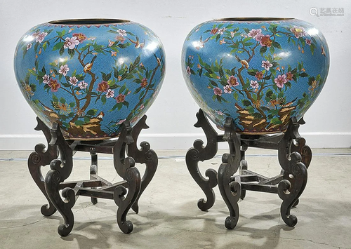 Pair Large Chinese Cloisonne Jars