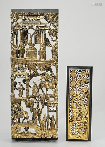 Two Chinese Carved Wood Wall Panels