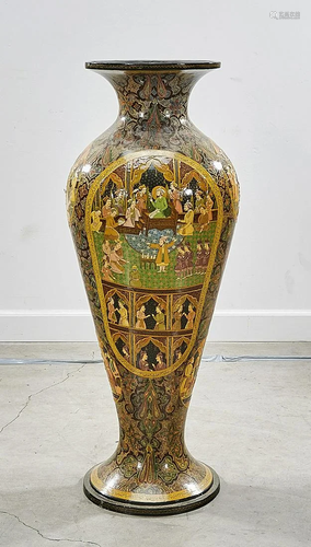 Tall Lacquered and Painted Wood Vase