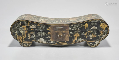 Chinese Painted Wood Hinged Lid Box