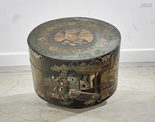 Chinese Painted Wood Covered Box