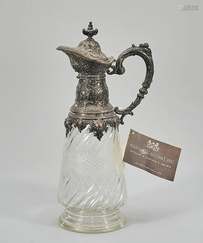 Antique Silver Overlay Cut Glass Claret Jug