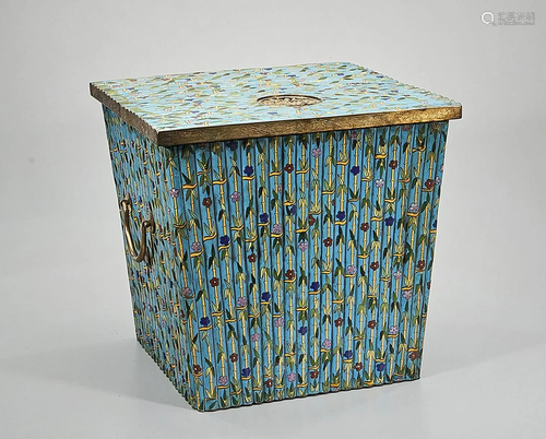 Chinese Cloisonne Overlaid Wood Ice Chest