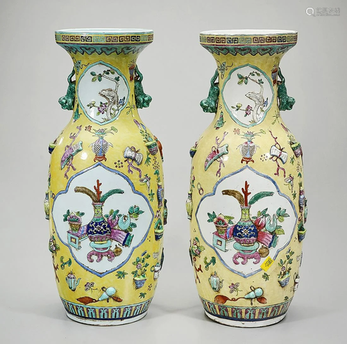 Pair Chinese Enameled Porcelain Vases