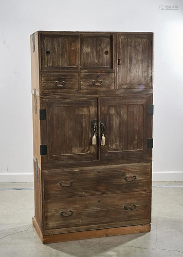 Japanese-Style Three Piece Stacking Wood Cabinet