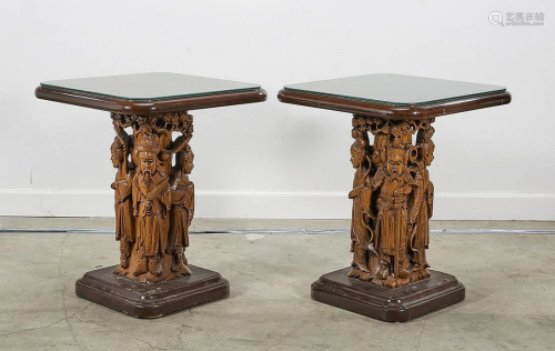Pair Chinese Carved Wood Side Tables