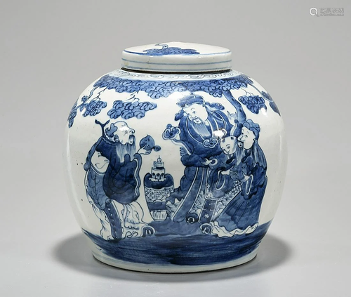 Chinese Blue and White Porcelain Covered Jar