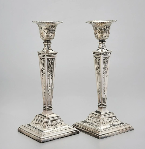 Pair of Weighted Silver Plate Candlesticks