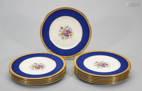 Set of 12 Lenox Cobalt Blue and Gold Dinner Plates