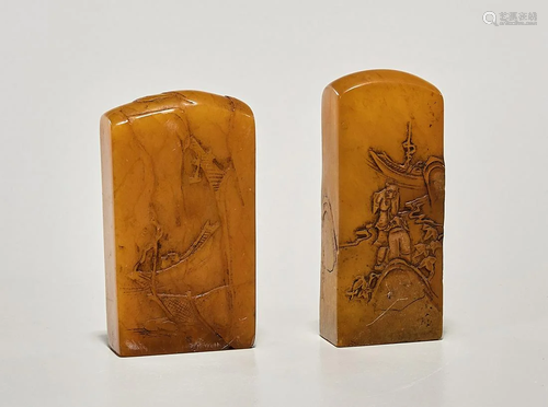 Two Chinese Carved Shoushan Seals