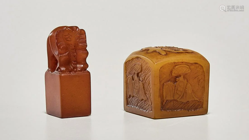 Two Chinese Carved Shoushan Seals