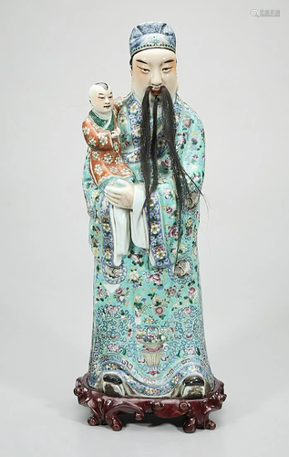 Old Chinese Enameled Porcelain Star God Figure