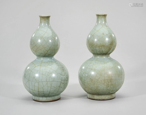 Pair Chinese Ru Ware Crackle Glazed Porcelain Vases