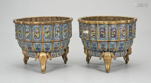 Pair Chinese Cloisonne Tripod Censers