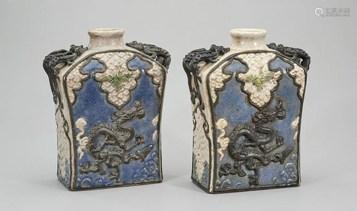 Pair Chinese Crackle Glazed Porcelain Four-Faceted