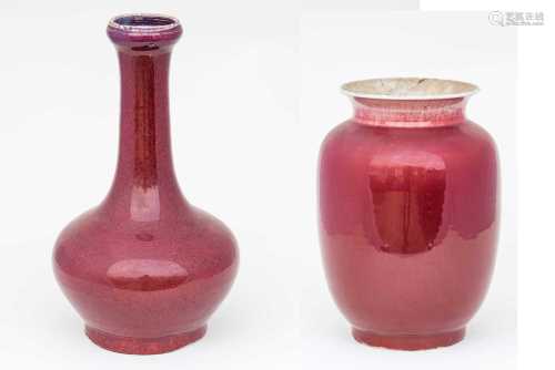 A Chinese sang de boeuf garlic mouth vase, 19th century, the mouth with a lavender glaze to the