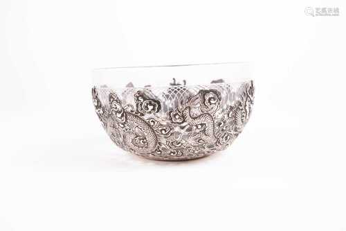 A Chinese silver bowl, late 19th century, struck for undocumented maker WA, with three dragons