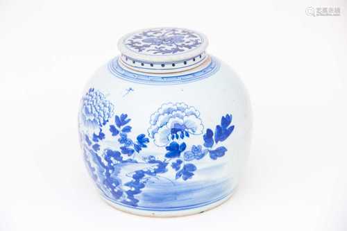 A Chinese blue & white ginger jar and matched cover, 19th century, the cover painted with a lotus