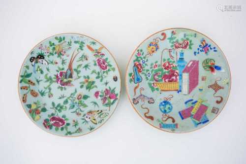 Two Chinese canton rose enamel porcelain dishes, circa 1860/70, decorated with a floral basket and
