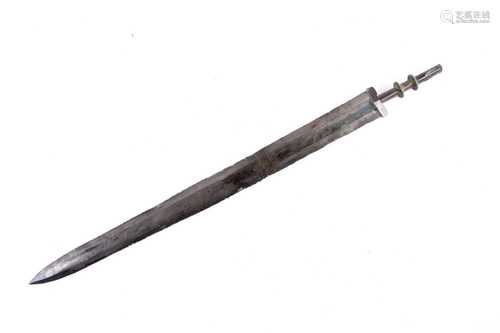 A Chinese short sword, Warring States period, the grip with two disc knops, the blade with flat