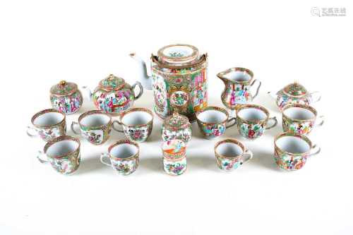 A Chinese Canton Rose enamel part teaset, circa 1860/70, comprising large teapot, two small teapots,