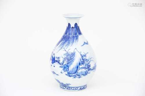 A Chinese blue & white 'boys' vase, Yuhuchunping, the flared rim above a short neck decorated with