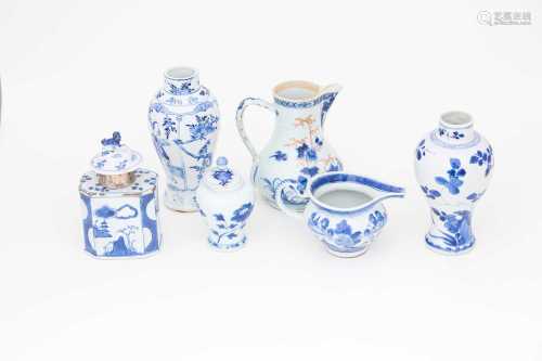 Chinese blue and white, 18th - 19th century, one with ladies on a terrace, another with flowering