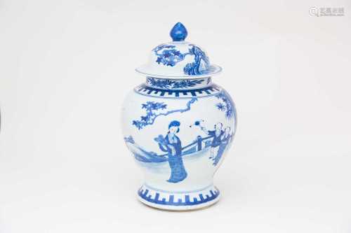 A Chinese blue and white vase and cover, of inverted baluster form, the cover with pointed knop