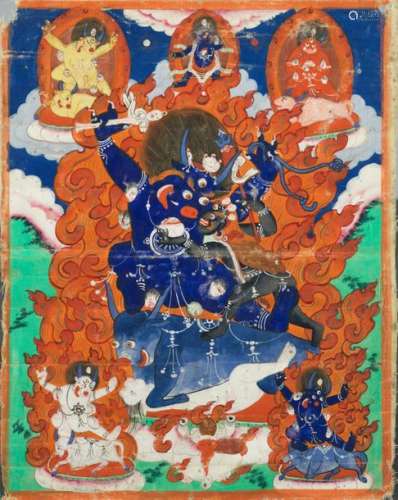Yama Tibet, ca 19° siècle Détrempe sur toile. 26 x…