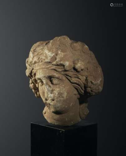 Tête de Dionysos, tournée à droite. L'épaisse coif…