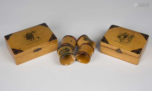 Two late Victorian Mauchline tartanware boxes, both bearing Eugène Rimmel perfumier labels to