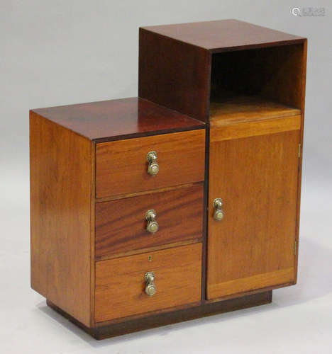 An Art Deco mahogany bedside cabinet, fitted with three drawers and a door, height 79.5cm, width