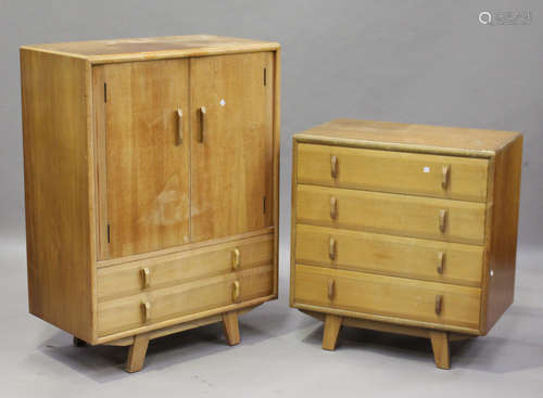 A mid-20th century walnut bedroom suite by Heals, bearing the Utility Furniture mark, comprising a