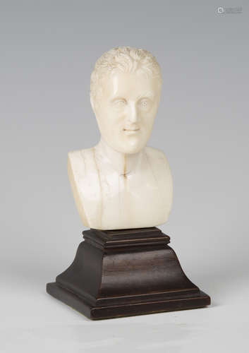 A 19th century carved ivory head and shoulders portrait bust of the Duke of Wellington, height 8.