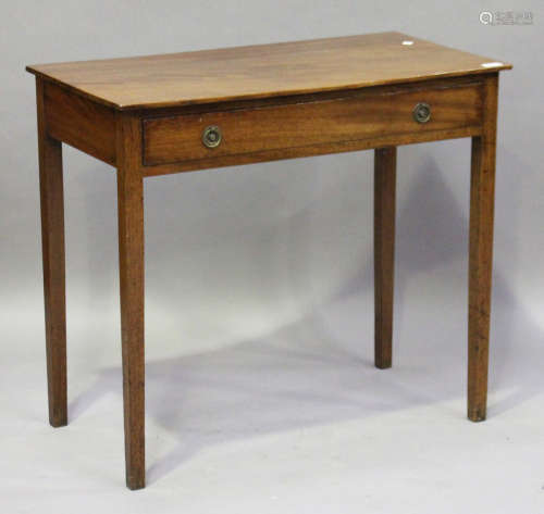 A George III mahogany side table, fitted with a single frieze drawer, on square tapering legs,