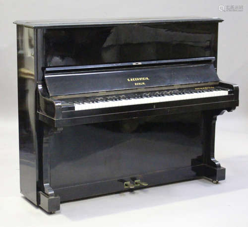 A late 19th century ebonized upright piano by C. Bechstein, Berlin, circa 1887, bearing serial