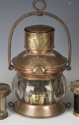 A 20th century copper and brass 'Dr Brown's Patent' ship's masthead navigation lamp with 10