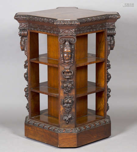 A fine Victorian burr walnut four-sided library bookcase, probably by Gillows of Lancaster,