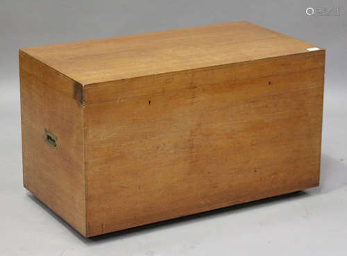 A 20th century teak blanket chest, raised on castors, height 54cm, width 92cm, depth 51cm.Buyer’s