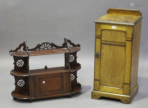 A late Victorian Aesthetic Movement golden oak and inlaid bedside cabinet, height 82cm, width