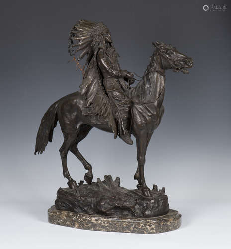 Carl Kauba - Indian Chief on Horseback, an early 20th century Austrian brown patinated cast bronze