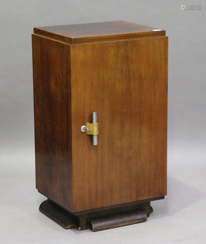 An Art Deco hardwood side cabinet, the door enclosing five drawers, height 91cm, width 50cm, depth