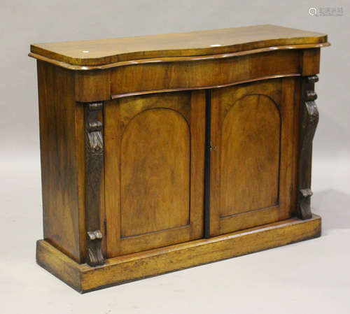 A late Victorian mahogany serpentine fronted chiffonier base, height 92cm, width 125cm, depth 44cm.