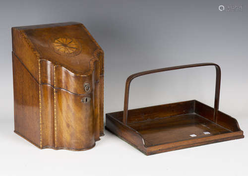 A George III mahogany and inlaid serpentine fronted knife box, later fitted as a letter rack,