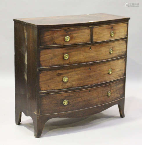 A Regency mahogany bowfront chest of two short and three long drawers, height 103cm, width 108cm,