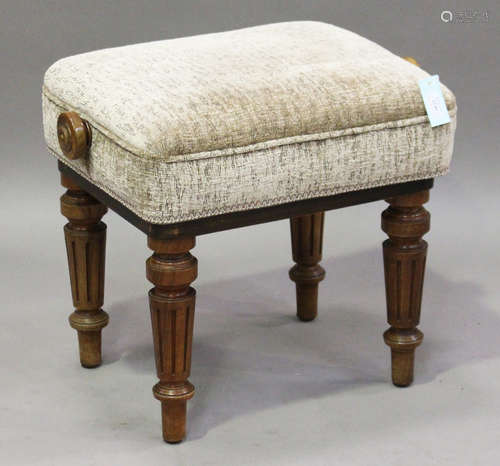 A late Victorian walnut 'H. Brooks Patent' adjustable piano stool with side winding handles and