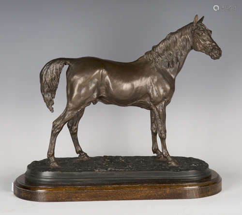 After Pierre-Jules Mêne - Ibrahim, a modern bronzed resin model of a horse, the base bearing cast